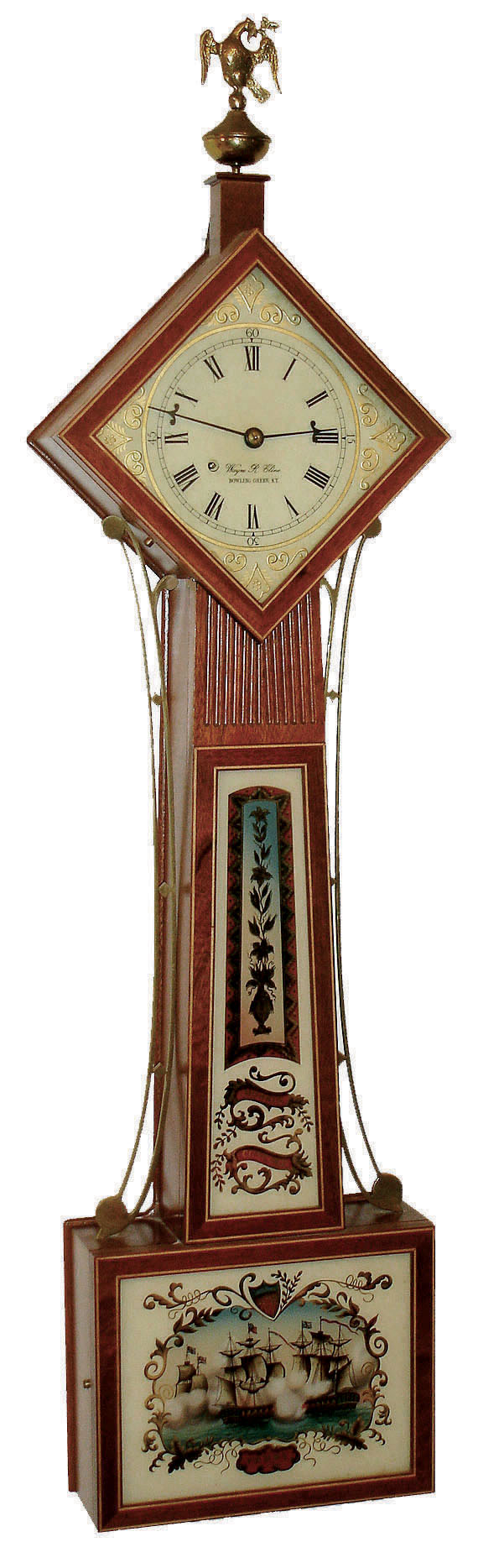 Wayne Cline, Bowling Green, KY, ÓDIAMOND HEADÒ banjo, weight driven, 8 days after an original by Daniel Munroe of Concord, Mass, C.2003 — Antique Clocks Price Guide