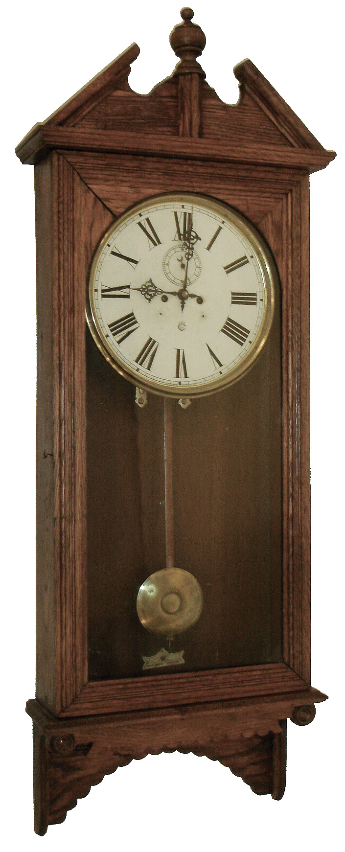 Waterbury Clock Co., Waterbury, Conn., ÒREGULATOR No. 19Ó, oak cased two weight wall regulator, painted 12Ò dial, time only, c1893 — Antique Clocks Price Guide
