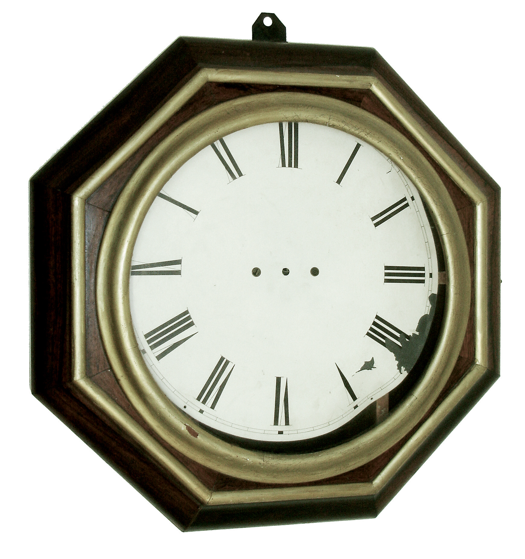 Atkins Clock Co., Bristol, Conn., ÓThirty Day OctagonÒ, wall clock, 30 days, time only, spring driven, fusee movement, rosewood case with gilt bezel and banding, c1860. — Antique Clocks Price Guide