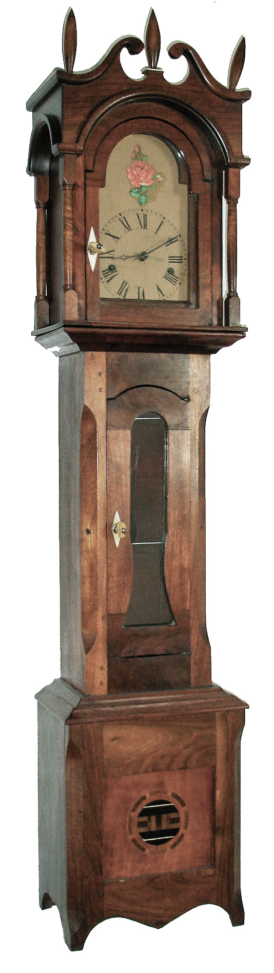 Dwarf clock, walnut Pennsylvania-style case, fitted with 8 days, time and strike, E.N. Welch Connecticut movement powered by leaf springs in base, 19th century — Antique Clocks Price Guide