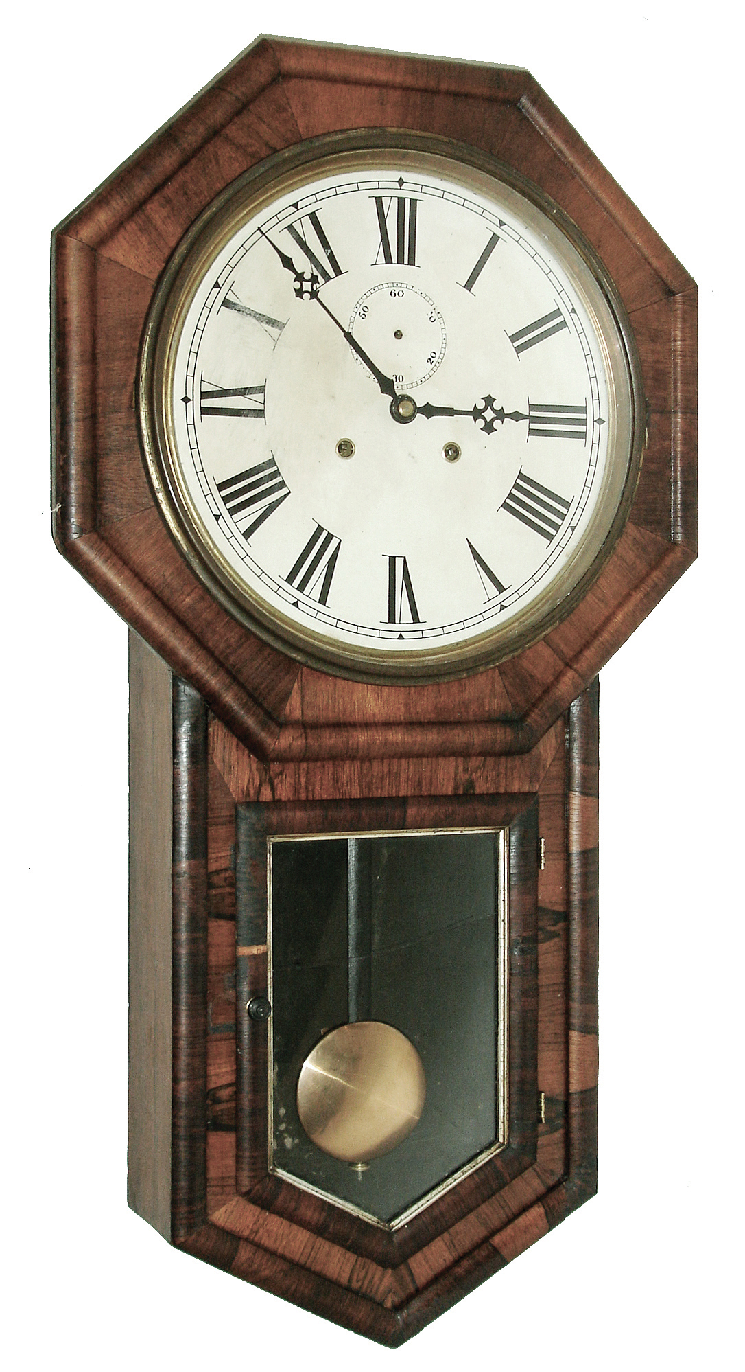 E. N. Welch Mfg. Co., Bristol, Conn., ÒVERDIÓ model, octagon long drop school clock with 11Ò dial and seconds bit, c1890 — Antique Clocks Price Guide