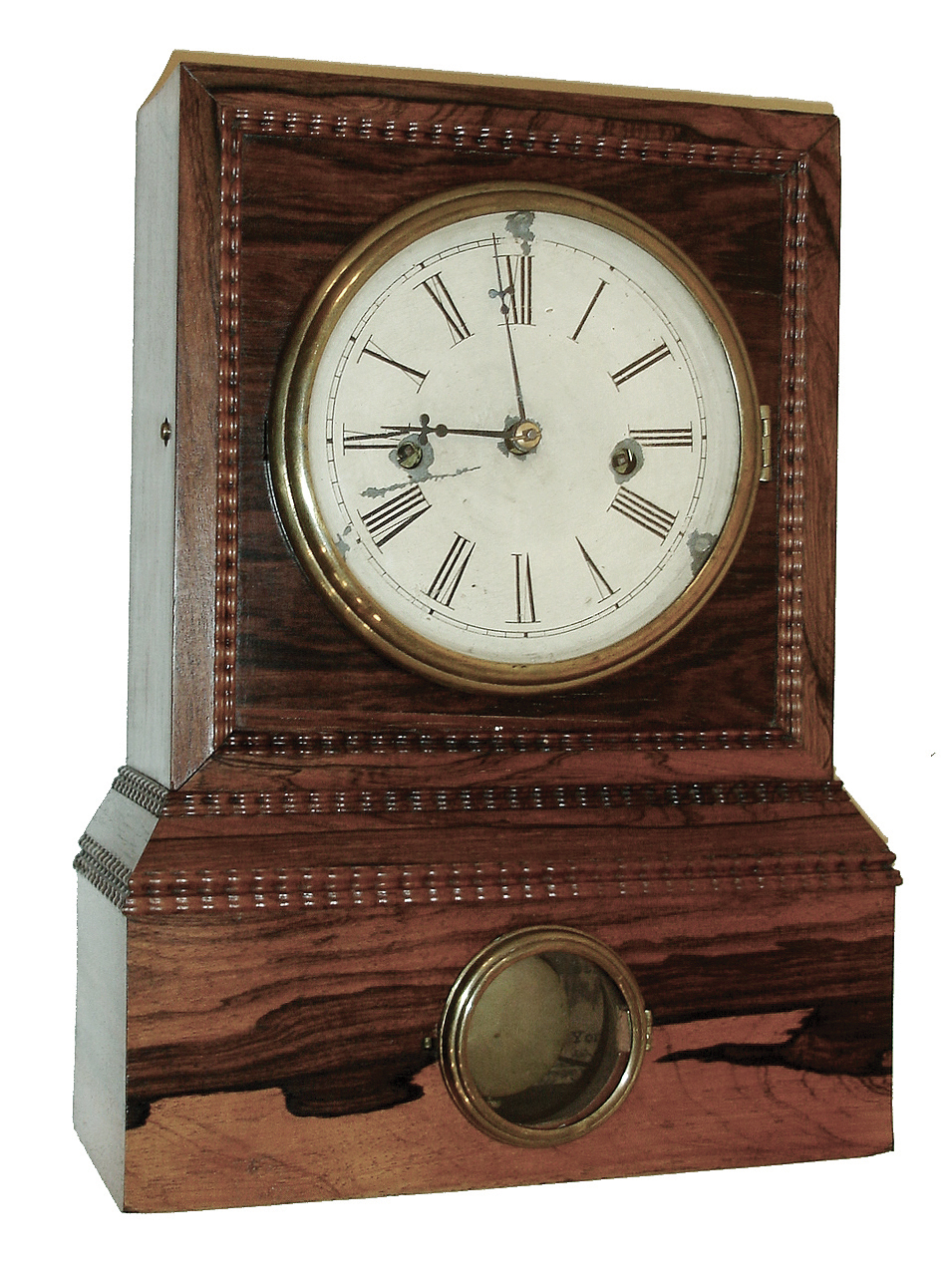 William S Johnson, New York, NY, 8 days, time and strike, fusee spring powered brass movement in rosewood veneered case with ripple molding, c1850 — Antique Clocks Price Guide