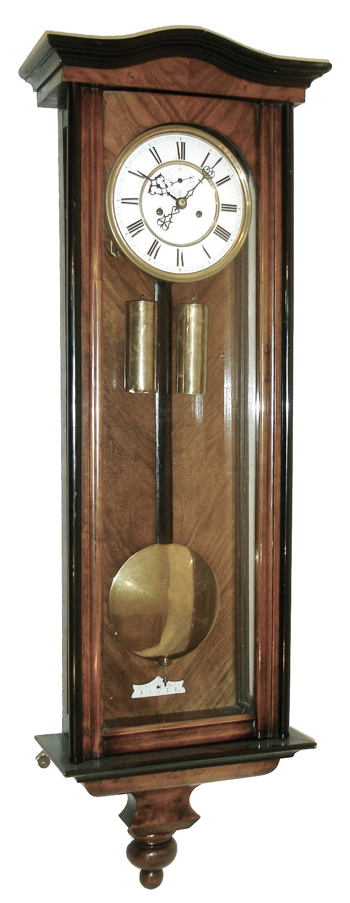 German walnut and ebonized, 8 days, time and strike, two-weight Vienna regulator, c1900 — Antique Clocks Price Guide