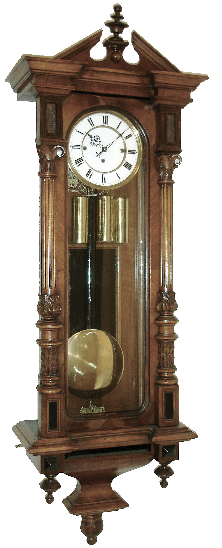 Remember, Germany, walnut, 8 days, time and quarter striking 3-weight Vienna regulator, c1890 — Antique Clocks Price Guide