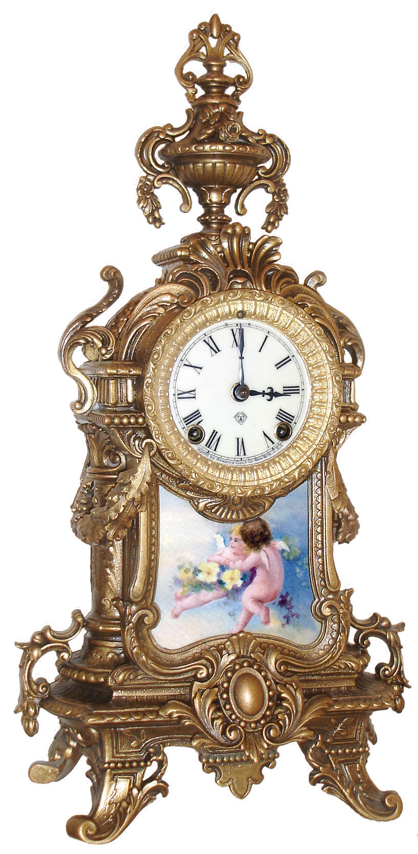 Ansonia Clock Co., Ansonia, Conn., ÓRoyalÒ 8 days, time and strike, spring brass movement bronze metal case, c1901 — Antique Clocks Price Guide