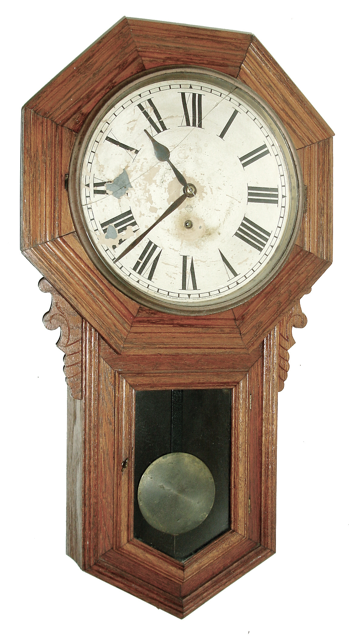 Ansonia Clock Co., New York, NY, ÒREGULATOR BÓ, octagon long drop school clock timepiece in an oak case, c1910 — Antique Clocks Price Guide