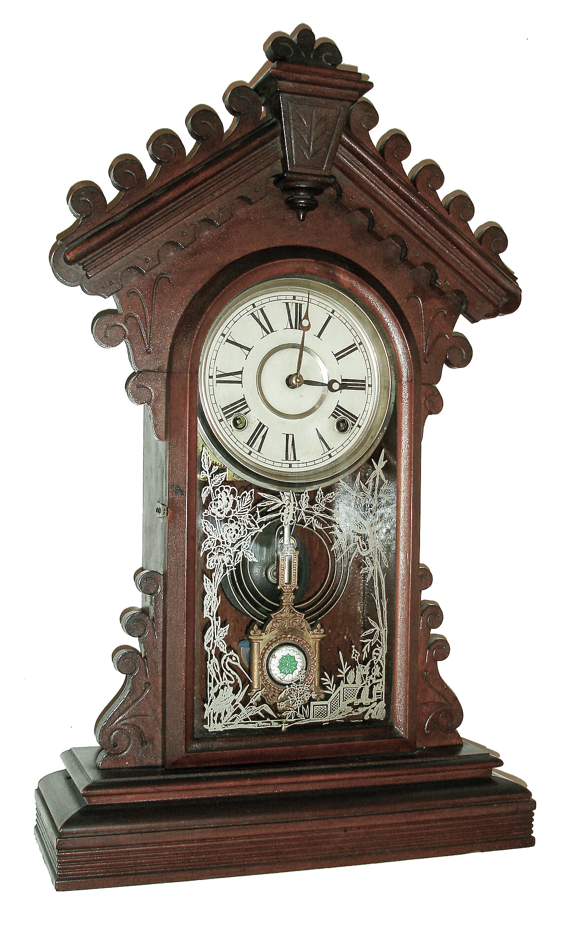 E. N. Welch Mfg. Co., Forestville, Conn. spring driven, 8 days, time and strike, mantel clock in a walnut case, c1885. — Antique Clocks Price Guide