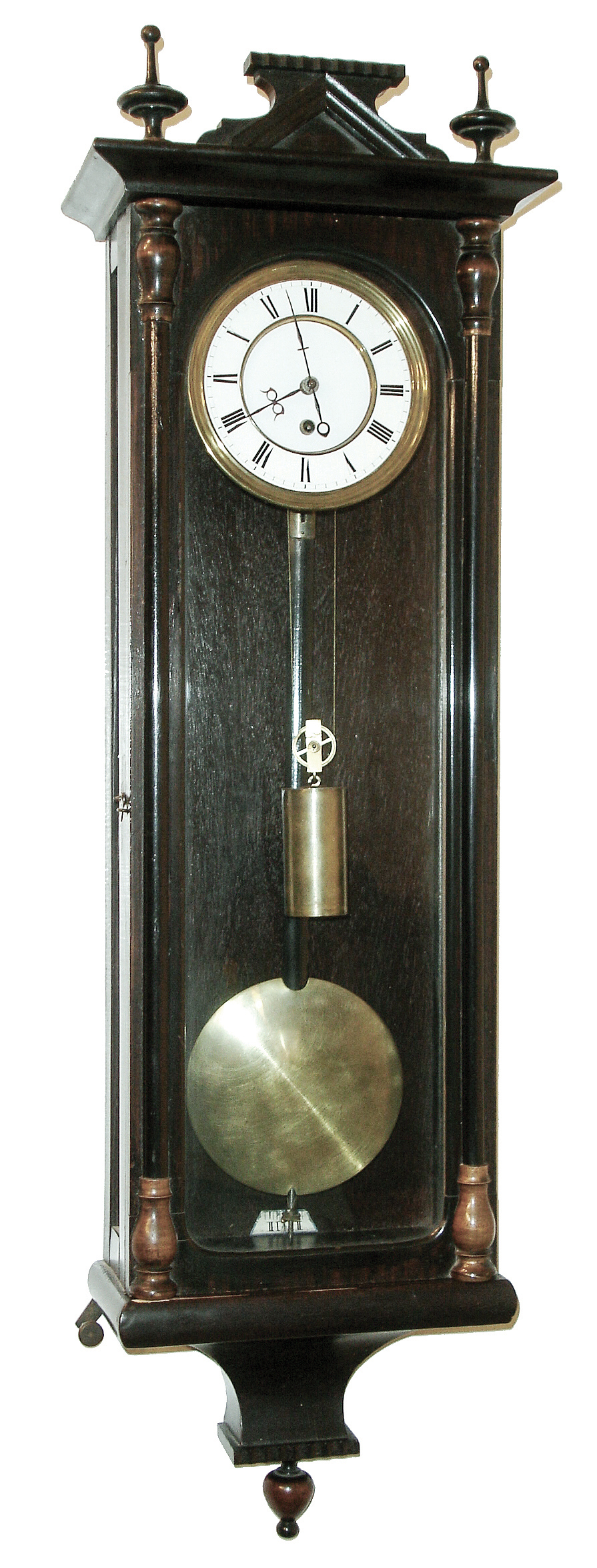 Vienna, Austria, small single weight timepiece, transitional period, with smooth turned half columns and finials, c1860 — Antique Clocks Price Guide