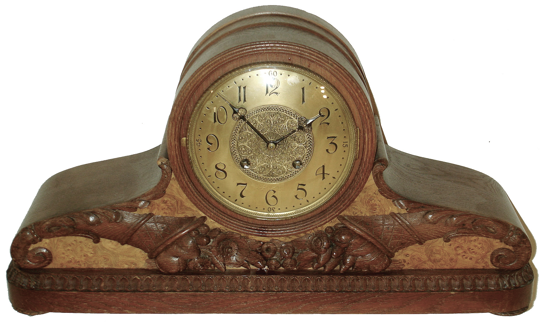 Lenzkirch, Germany, carved walnut, 8 days, time and strike, tambour mantel clock, Ò1 Million 923823Ó, 1917 — Antique Clocks Price Guide