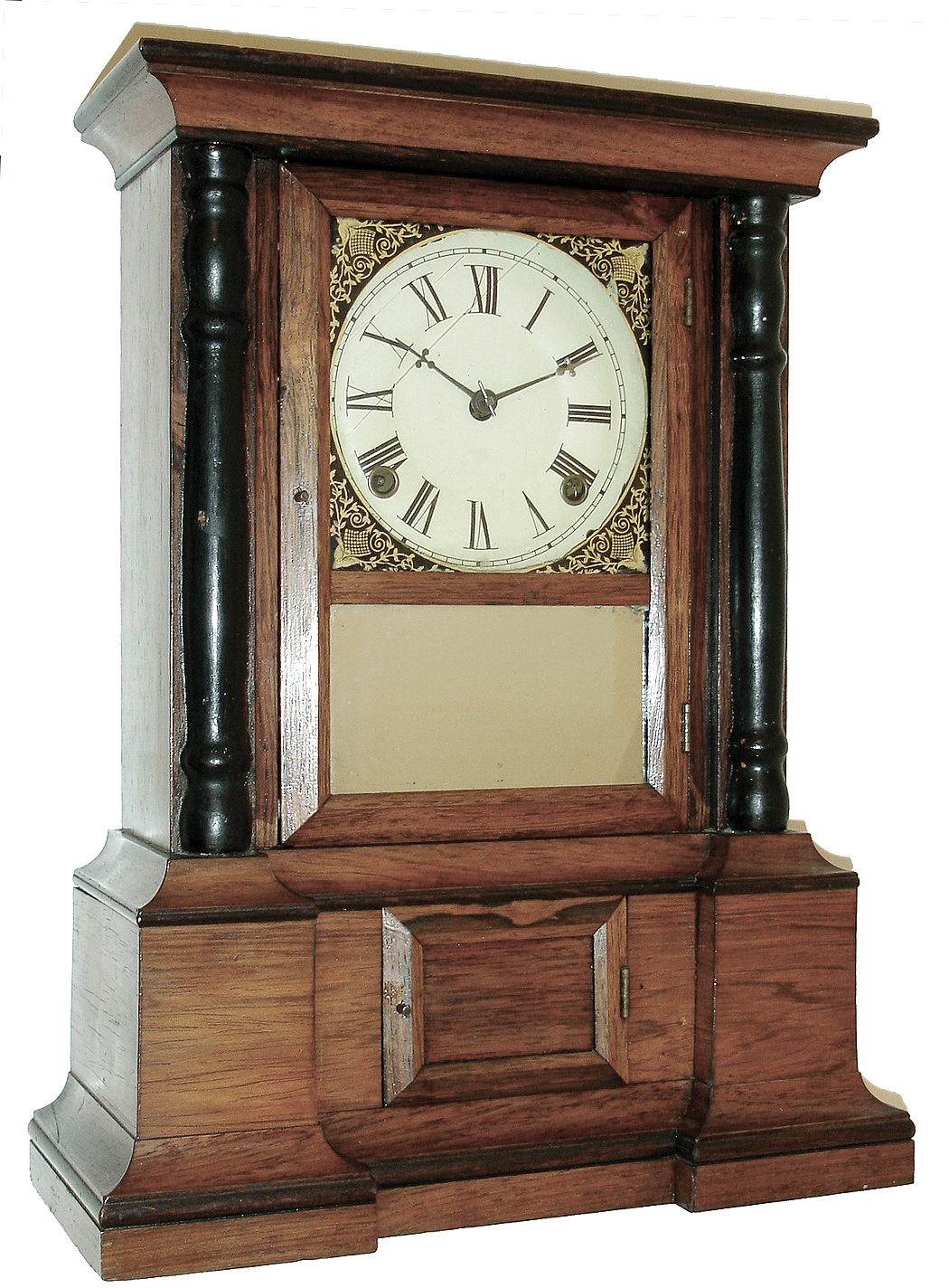 Clocks- 2 (Two) American: (1) Atkins Clock Co., Bristol, Conn., ÓLondonÒ shelf clock in a rosewood case with a spring driven, 8 days, time and strike, movement, c1863 (2) Seth Thomas Clock Co., Plymouth Hollow, Conn., 8 days, ÓColumnÒ clock in a rosewood veneer case with a spring driven, 8 days, time and strike, movement c1860. — Antique Clocks Price Guide