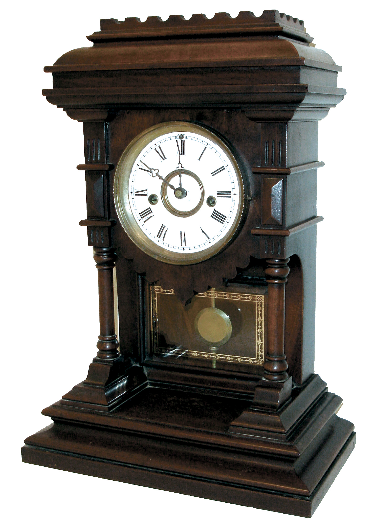 Welch, Spring &amp; Co., Forestville, Conn., ÓKhediveÒ, 8 days, time and strike, spring brass Patti-style movement shelf clock, c1892 — Antique Clocks Price Guide