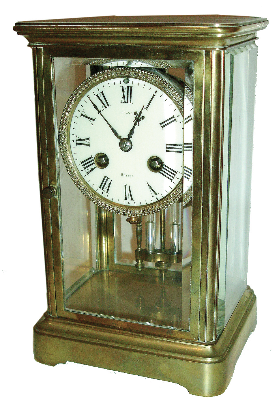 French, small crystal regulator in a smooth Corniche case, the movement marked ÓA-1Ò &amp; France, and with porcelain dial and Roman numerals, c1900 — Antique Clocks Price Guide