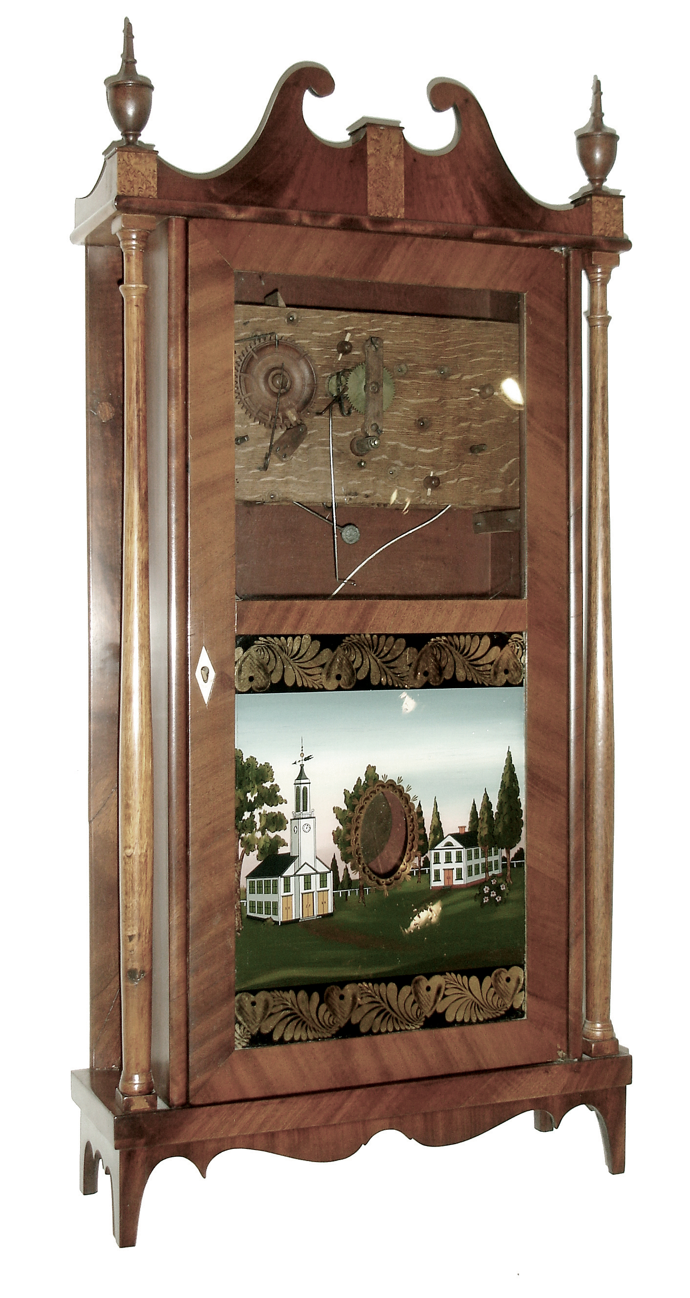 Unknown, 30 hours, time and strike, weight wood Torrington movement in narrow case pillar &amp; scroll shelf clock case. — Antique Clocks Price Guide