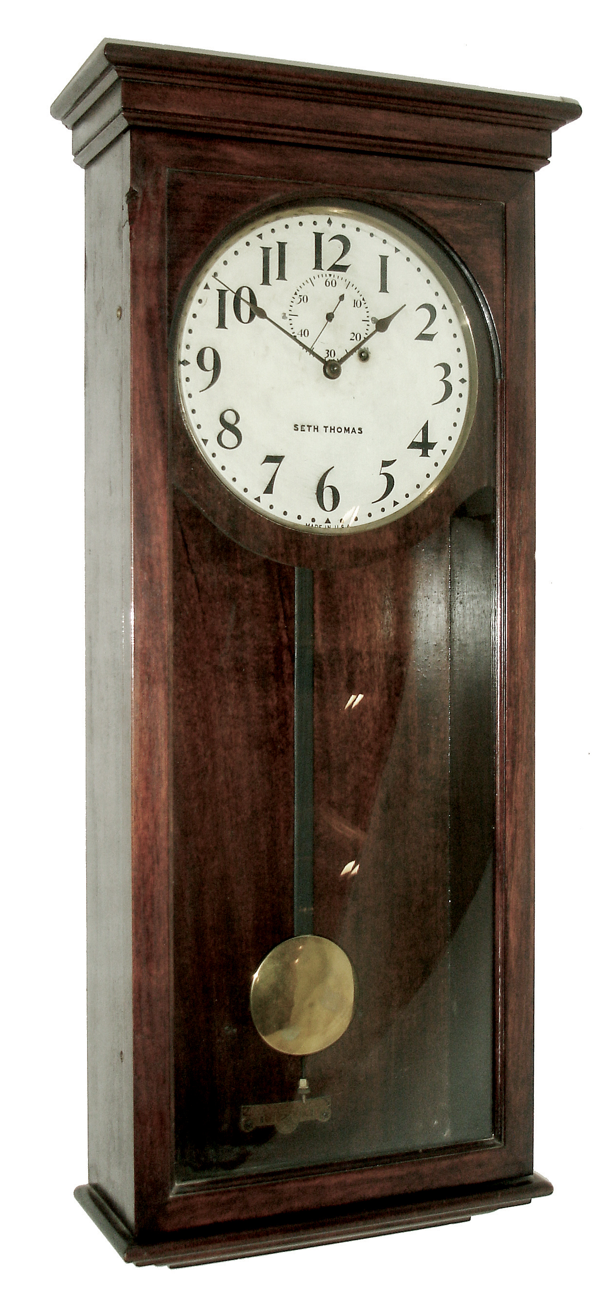 Seth Thomas Clock Co., Thomaston, Conn., ÓRegulator No. 4Ò weight driven, 8 days, timepiece in mahogany case, c1921. — Antique Clocks Price Guide