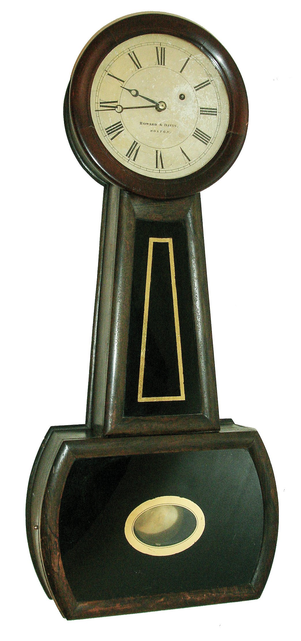 Howard &amp; Davis, Boston, Mass., ÓNo. 4 BanjoÒ, 8 days, weight, brass movement banjo timepiece, c1850 — Antique Clocks Price Guide