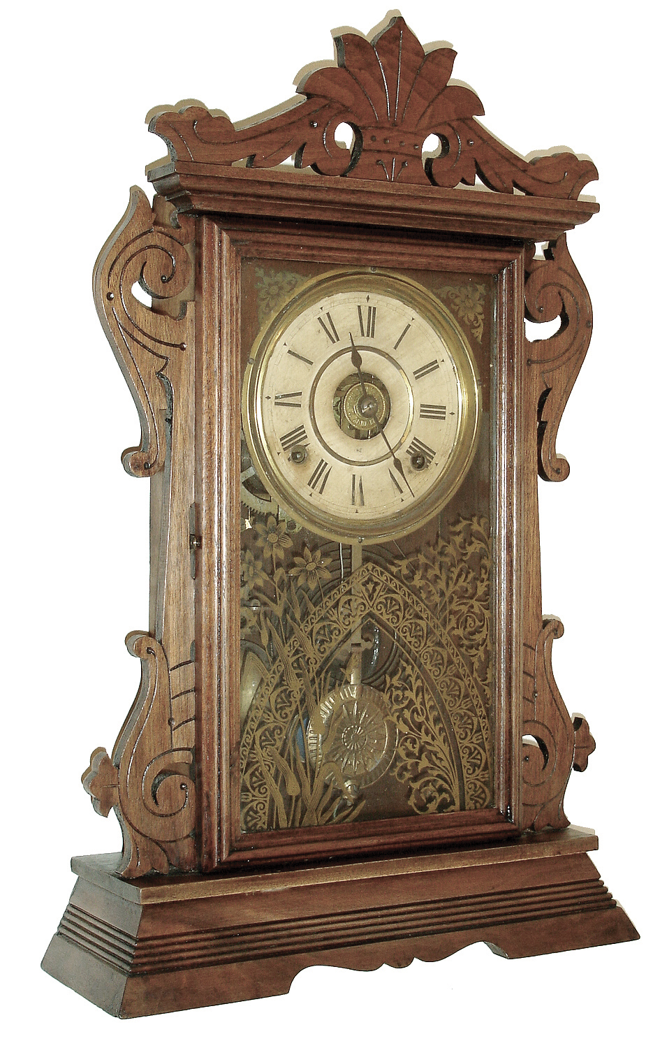 Seth Thomas Clock Co., Thomaston, Conn., ÓNewarkÒ shelf clock with a spring driven, 8 days, time, strike and alarm movement in a walnut case, c1890. — Antique Clocks Price Guide