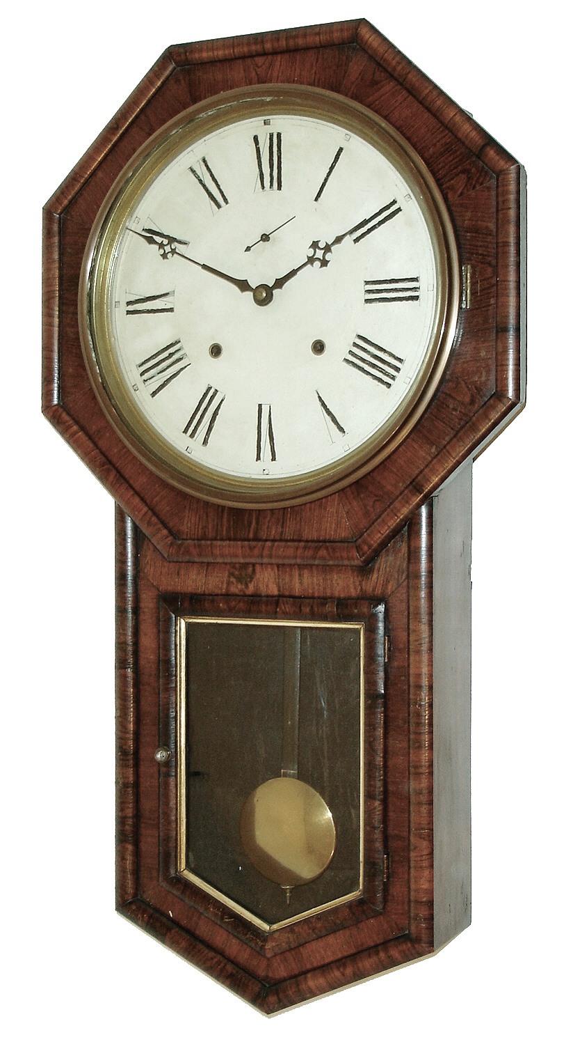 Welch, Spring &amp; Co., Forestville, Conn., ÓVerdiÒ wall hanging clock in rosewood veneer case with spring driven, 8 days, time and strike, movement, c1878. — Antique Clocks Price Guide