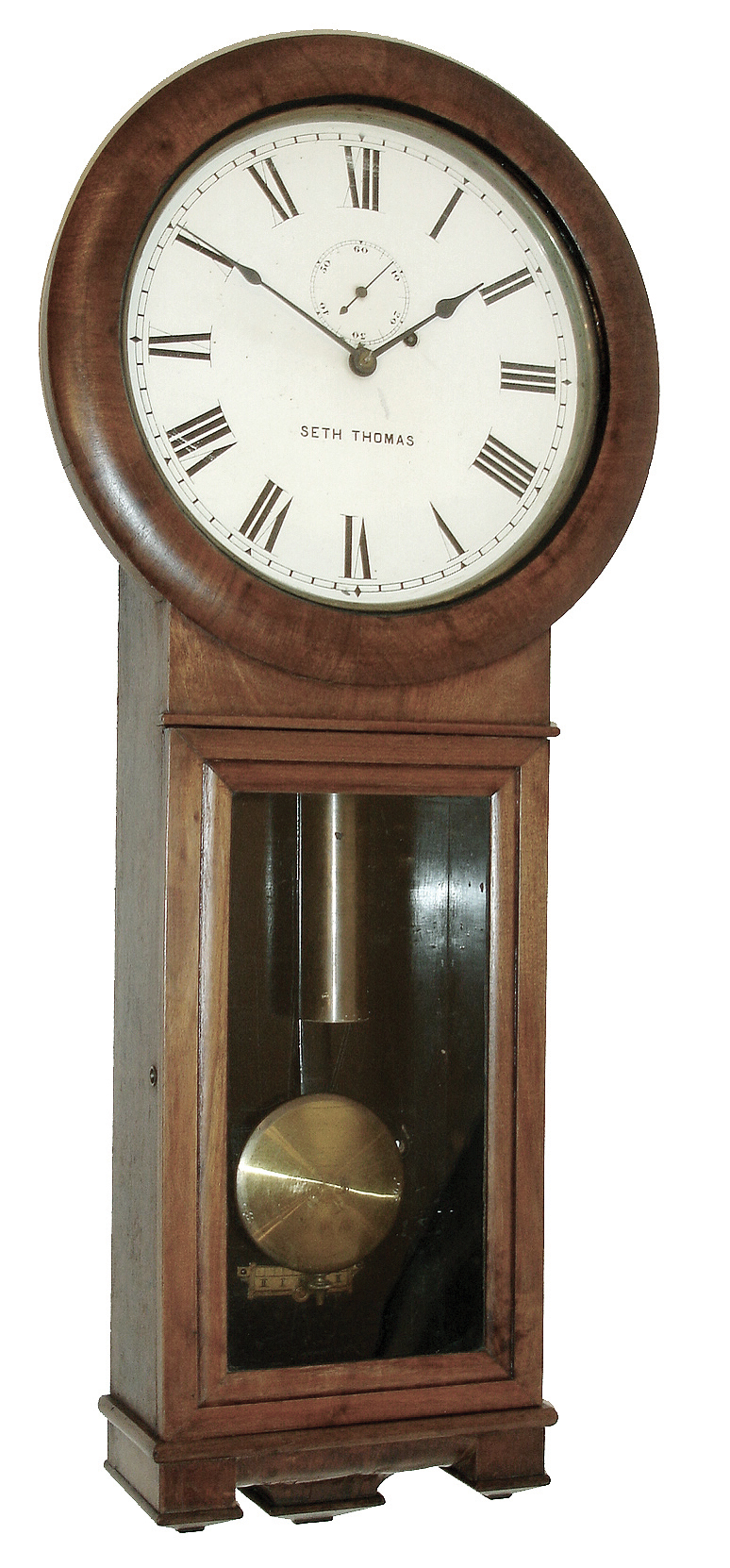 Seth Thomas Clock Co., Thomaston, Conn., ÒRegulator No. 2Ó hanging wall clock in a mahogany case with a, weight driven, time only, movement, c1900. — Antique Clocks Price Guide