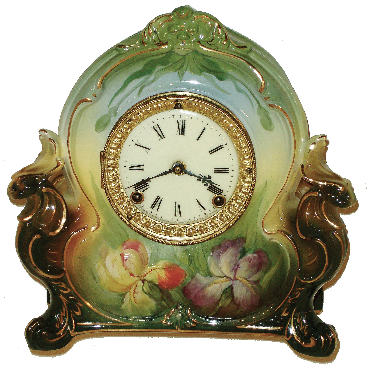 Ansonia Clock Co., New York, NY, ÓLa CharneyÒ porcelain, 8 days, time and strike, mantel clock, c1904 — Antique Clocks Price Guide