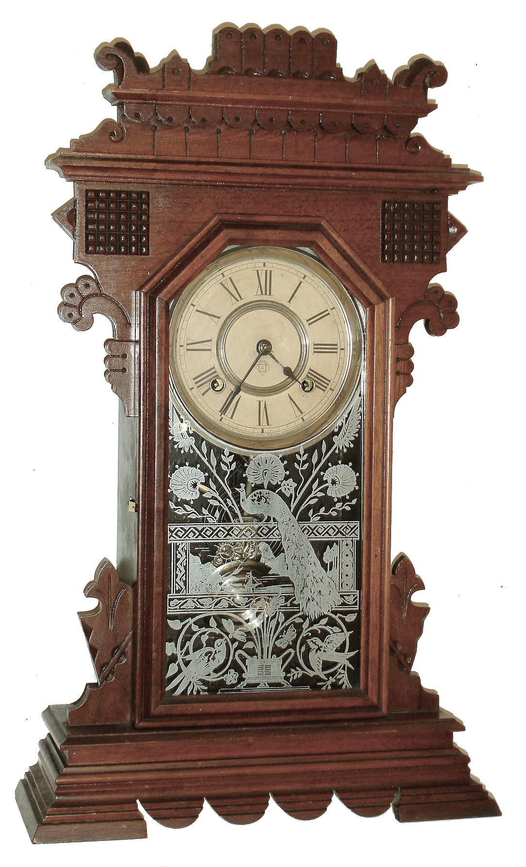 Ansonia Clock Co., New York, NY, ÒClintonÓ walnut, 8 days, time and strike, parlor mantel clock, c1894 — Antique Clocks Price Guide