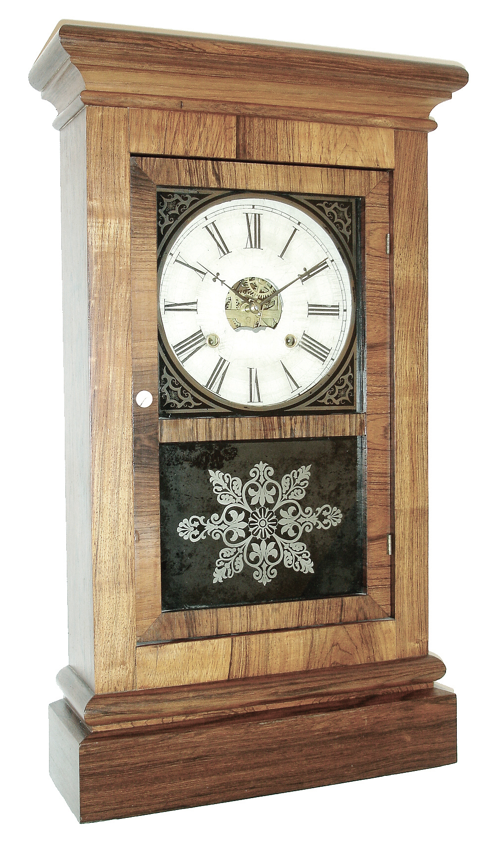 Waterbury Clock Co., Waterbury, Conn., ÒParlorÓ clock in a rosewood veneer case with a weight driven, 30 hours, time and strike, movement, c1870. — Antique Clocks Price Guide