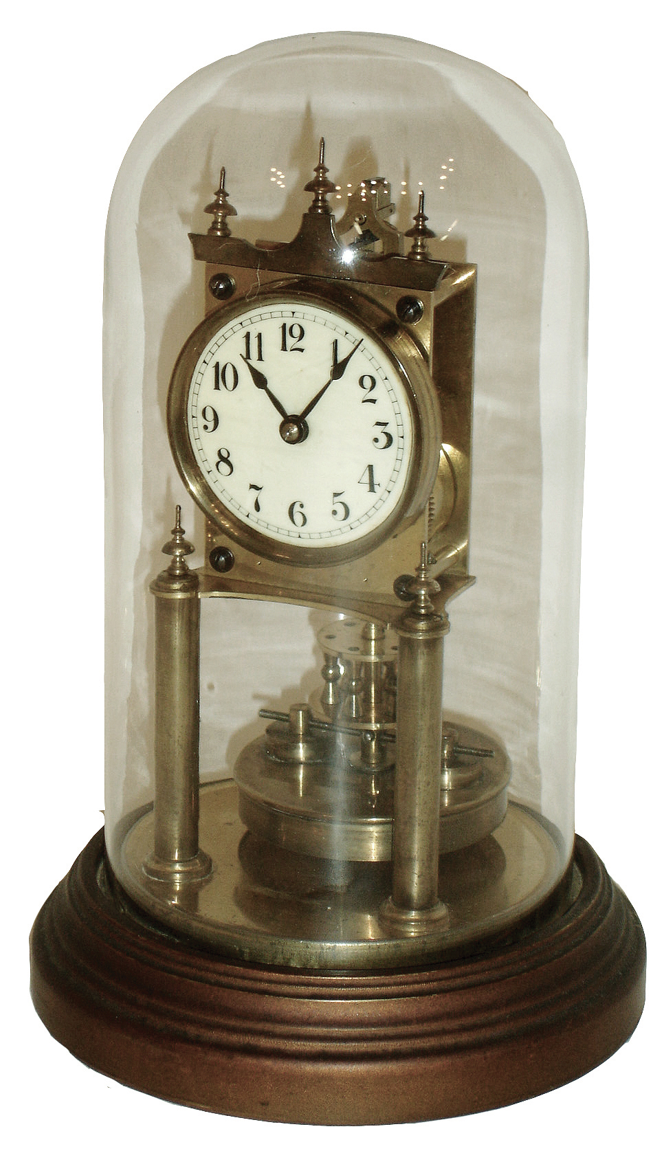 Gustav Becker, Germany, brass 400 day anniversary clock with disk pendulum and glass dome, c1900 — Antique Clocks Price Guide