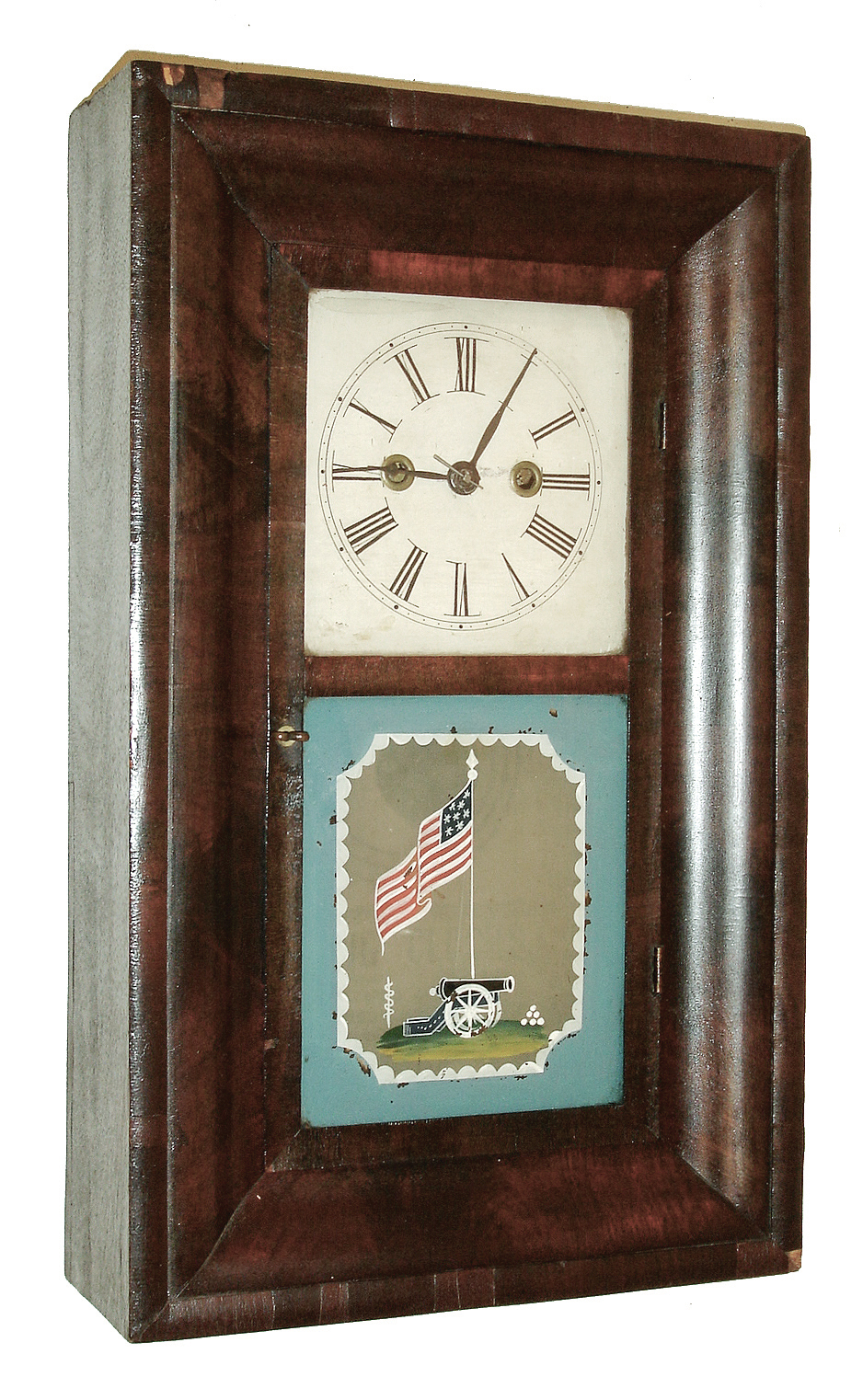 William S. Johnson, New York, 30 hours, time and strike, weight brass movement Mini OG shelf clock, c1848 — Antique Clocks Price Guide