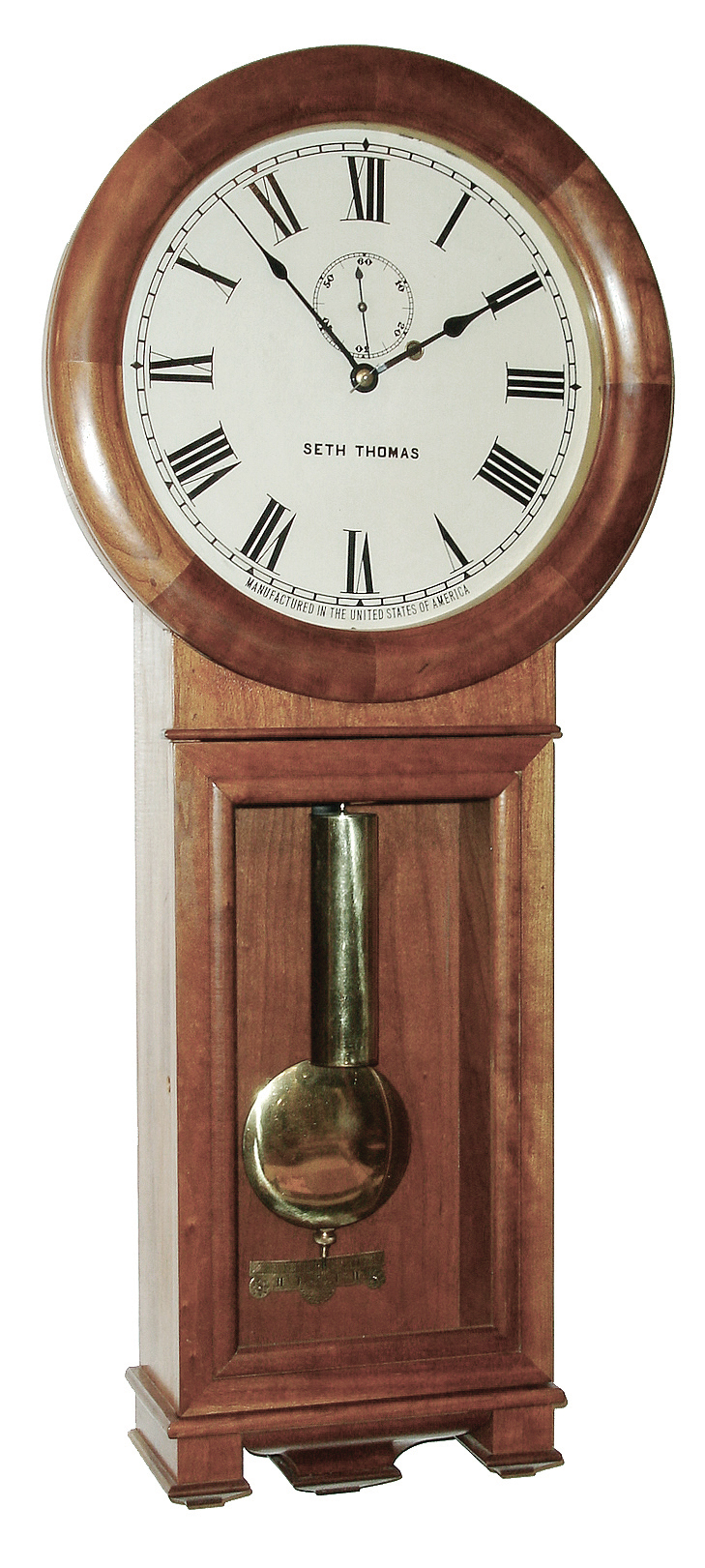 Reproduction Seth Thomas No. 2 Regulator by Joseph Brown, Sudbury, MA, 8 days, weight brass movement wall timepiece, c1977 — Antique Clocks Price Guide