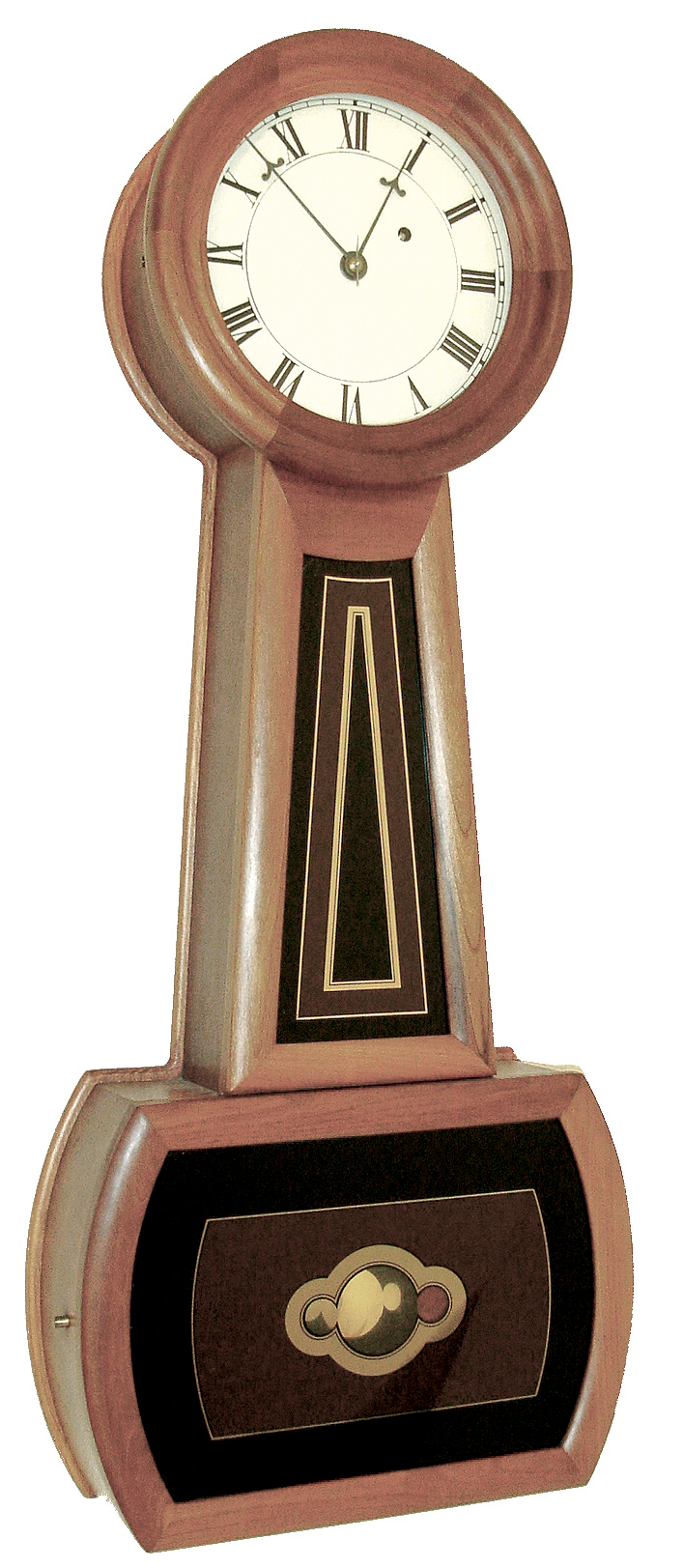 E. Howard &amp; Co. Reproduction ÓNo. 5 RegulatorÒ in cherry with a Kilbourn &amp; Proctor 8 days, brass weight banjo type movement, c1978 — Antique Clocks Price Guide
