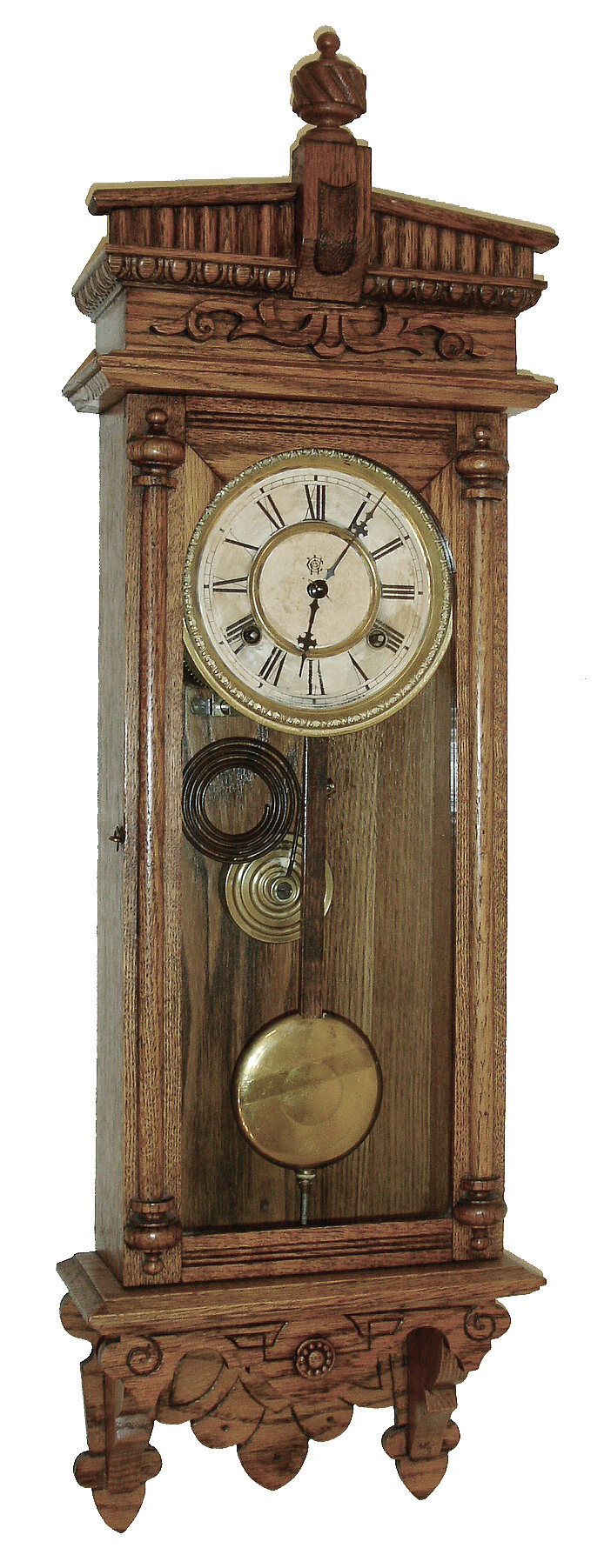 Clocks- 2 (Two): (1) Waterbury Clock Co., Waterbury, Conn., ÒHalifaxÓ, 8 days, time and strike, spring brass movement wall clock, c1893; (2) Waltham Watch Co., Waltham, Mass., 8 days, spring brass lever movement Patent Timepiece or ÒbanjoÓ clock, c1930 — Antique Clocks Price Guide