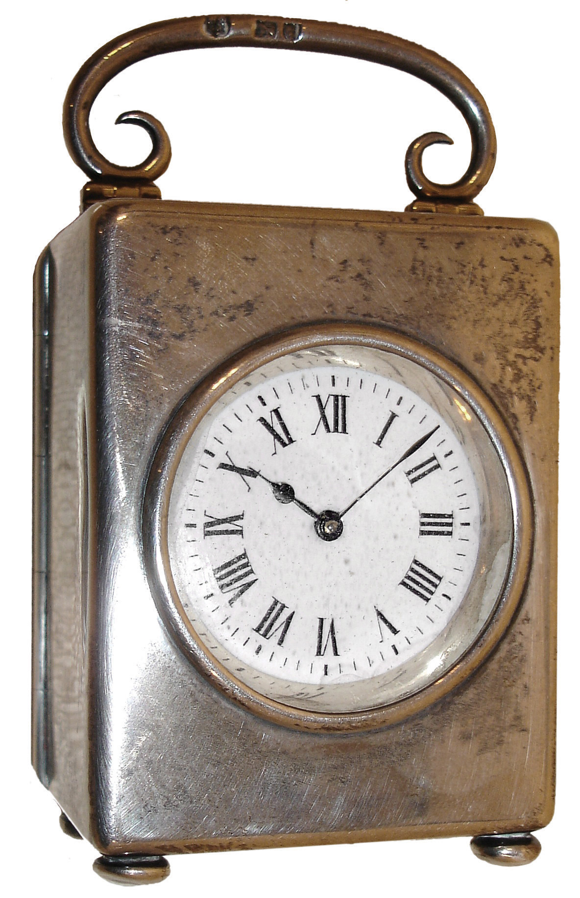 Goldsmiths Company, 112 Regent Street, London, sterling silver small, 8 days, time only, carriage clock, hallmarked 1917 — Antique Clocks Price Guide