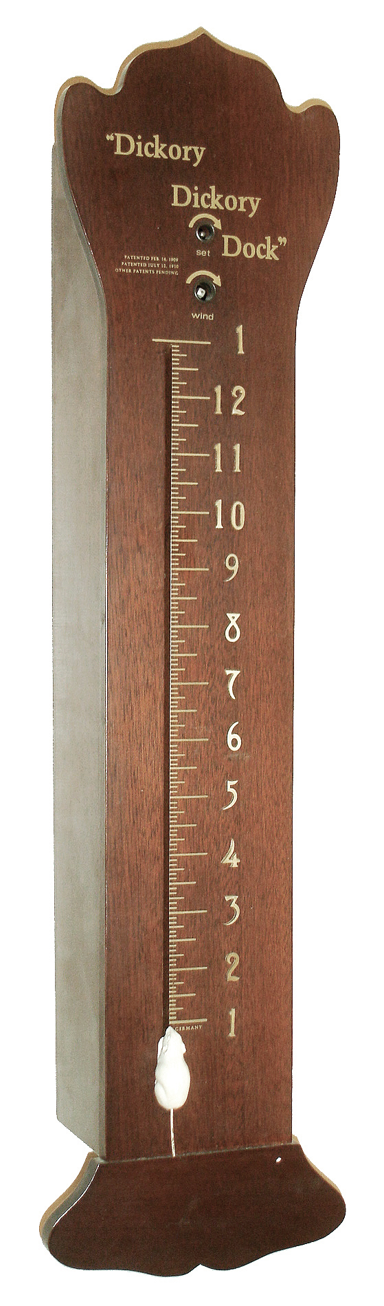 Horolovar Clock Co., Bronxville, NY, ÓDickory, Dickory DockÒ, 8 days, time only, German manufacture, novelty clock, c1970 — Antique Clocks Price Guide
