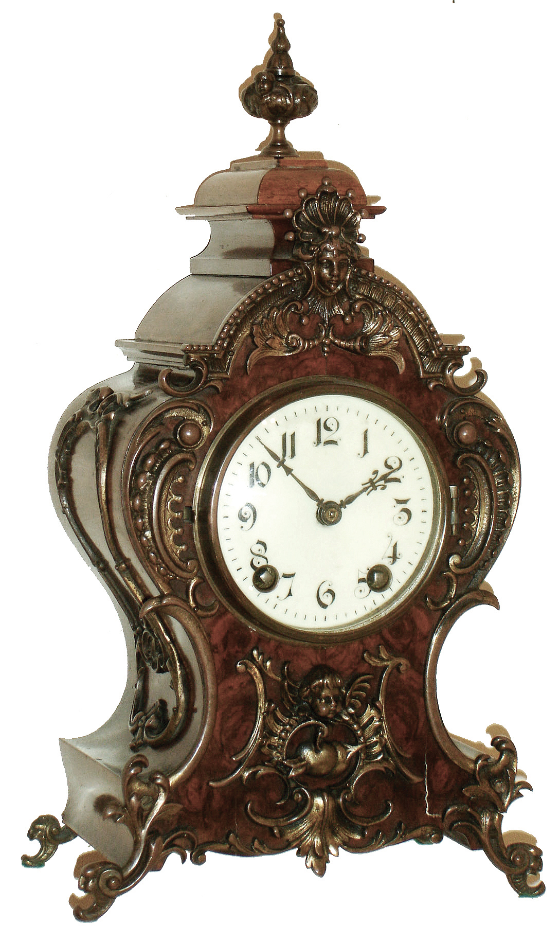 Lenzkirch, Germany, walnut and cast brass balloon-style, 8 days, time and strike, mantel clock, 946588, 1892 — Antique Clocks Price Guide
