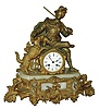 Clocks- 2 (Two) European: (1) French gilt spelter, brass and white onyx figural, 8 days, time and strike, mantel clock, Japy Freres movement, Ph.Mourey case, dial signed ÓS. Glink, Budapest c1890; (2) Winterhalder & Hoffmeier, Germany, oak time only, 8 days, wall clock in English style, c1900