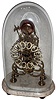 English brass, 8 days, time and passing strike skeleton clock on white marble base with oval glass dome, single fusee with chain, c1870