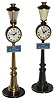 Clocks- 2 (Two) Swiss, Jaeger & Le Coultre, ÒRUE DE LA PAIXÓ painted metal mini streetlamp timepieces, 8 days rear wind, set and regulation, lever movements. Jaeger has alarm. c1965