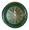Seth Thomas Clock Co., Thomaston, Conn., 8 days, spring brass lever movement ward room timepiece with hinged bezel and thumbscrew latch. U.S. Navy 11692-E