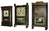 Clocks- 5 (Five): (1) Unknown, 30 hours, time and strike, weight wood Torrington movement, half column & splat shelf clock with carved paw feet; (2) Seth Thomas, Plymouth Hollow, Conn., 30 hours, time and strike, weight brass movement half column and OG shelf clock, c1850; (3) Mark Leavenworth, Waterbury, Conn., 30 hours, time and strike, weight wood movement, half column & splat shelf clock, c134; (4) E. Terry & Sons, Plymouth, Conn., 30 hours, time and strike, weight wood movement quarter column & splat shelf clock with carved paw feet; (5) Samuel Terry, Bristol, Conn., 8 days, time and strike, weight wood movement, half column & splat shelf clock, c1830.