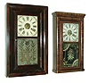 Clocks- 4 (Four): (1) Atkins & Porter, Bristol, Conn., 30 hours, time and strike, weight driven, brass movement empire case shelf clock with cornice molding, c145; (2) Daniel Pratt, Reading, Mass., 30 hours, time & strike, weight driven, column (triangular) and splat shelf clock, dated 1839; (3) Seth Thomas Clock Co., Plymouth Hollow, Conn., 30 hours, time and strike, weight driven, OG shelf clock. ca 1850. (4) Unknown, 8 days, weight driven, shelf clock in a rosewood veneered cornice and column case with gilt column caps. ca 1870.