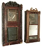 Clocks- 5 (Five): (1) Chauncey Boardman, Bristol, Conn., 30 hours, time and strike, weight wood movement Reeded Pilaster & Scroll top shelf clock, c128. (2) Jeromes & Darrow, Bristol, Conn., time and strike, weight wood movement carved column & splat shelf clock, c1830. (3) Jeromes & Darrow, Bristol, Conn., 8 days, time and strike, weight wood movement half column & splat shelf clock, c1830. (4) C. & L.C. Ives, Bristol, Conn., 8 days, time and strike, weight brass movement triple decker shelf clock, c135. (5) Munger & Benedict (?), Auburn, NY empty case, c135.
