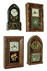 Clocks- 4 (Four): (1) New Haven Clock Co., New Haven, CT ÒMiniature O. O. G.Ó with spring driven, 30 hours, time & strike brass movement in a mahogany case. c1870. (2) E. N. Welch, Forestville, Conn., ÒMiniature O. O. G.Ó with spring driven, 30 hours, time & strike brass movement in a mahogany case, c1870. (3) J. C. Brown, Bristol, Conn., ÒBeehiveÓ with spring driven, 8 days, time & strike movement in a rosewood veneered case. c1855. (4) Unknown iron case shelf clock with unmarked, 8 days, spring driven, brass time & strike movement. c1850.