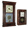 Clocks- 2 (Two): (1) Seth Thomas Clock Co. Plymouth Hollow, CT and retailed by R. W. Patterson & Co., Toronto, Canada West., 30 hours, weight driven, time, strike and alarm movement ÓRose ColumnÒ model in a mahogany case, c1855. (2) Ansonia Brass Co., Ansonia, Conn.ÓOGÒ with spring driven, 30 hours, time and strike, movement in a miniature rosewood veneered OOG case, c1865.