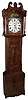 S. Thompson, Darlington, England, tall case clock, 30 hours, time, strike and calendar, weight driven movement in a broken arch mahogany veneer case with crotch mahogany high lights with a painted iron dial, c1850
