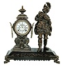 Ansonia Clock Co., New York, NY, ÓProvocationÒ figural shelf clock, 8 days, time and strike, spring driven movement in a Japanese Bronzed spelter case on an enameled cast iron base with a white enamel dial with open escapement, c1890