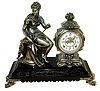 Ansonia Clock Co., New York, NY, ÓCirceÒ figural shelf clock, 8 days, time and strike, spring driven movement in a Silver finished spelter case on an enameled cast iron base with a white enamel dial and open escapement, c1890