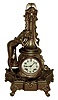 Ansonia Clock Co., New York, NY, ÒFountainÓ figural shelf clock, 8 days, time and strike, spring driven movement in a Barbedienne finished spelter case depicting woman bending to drink from fountain with a cream enamel dial, c1890