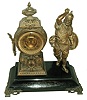 Ansonia Clock Co., New York, NY, ÓMarsÒ figural shelf clock, 8 days, time and strike, spring driven movement with decorated back plate. Japanese Bronze finished spelter case on enameled cast iron base with a painted brass dial and open escapement, c1890