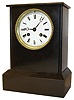 Clocks- 2 (Two) European: (1) Frisian stoelklok, black painted shelf with floral decoration, cast lead ornaments with gilding, Roman numeral painted dial with putti and basket of flowers, cast hand, brass four pillar, time and strike, movement with verge escapement, steel arbors with decorative turning, cast weight,18th century; (2) French mantel clock, 8 days, time and bell strike, spring driven movement with silk thread suspension in a black slate case with white enamel dial, c1880