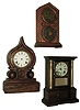 Clocks- 2 (Two): (1) E;. Ingraham & Co., Bristol, Conn., ÒOrientalÓ, 8 days, time and strike, onion top shelf clock, c1880 (2) E. Ingraham & Co., Bristol, Conn., ÒDoric MosaicÓ, 30 hours, time and strike, shelf clock, c1875. (3) Atkins Clock Co., Bristol, Conn., ÒLondon ModelÓ 8 days, time and strike, column & cornice shelf clock, c1880