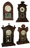 Clocks- 9 (Nine): (1) Welch, Spring & Co., Bristol, Conn., ÒLucca, V.P.Ó, 8 days, time and strike, rosewood veneered shelf clock case, c1880 (2) Waterbury Clock Co., Waterbury, Conn., 8 days, time and strike, carved walnut shelf clock, c1875 (3) E. Ingraham Co., Bristol, Conn., 8 days, time and strike, walnut shelf clock. (4) Chauncey Jerome, New Haven, Conn., 8 days, time and strike, round gothic or beehive shelf clock, c1850. (5) E. O. Goodwin, Bristol, Conn., 8 days, time and strike, small column & cornice shelf clock, c1850. (6) Waterbury Clock Co. Waterbury, Conn., ÒCoronaÓ model 30 hours, time and strike, small size mantel clock, c1890. (7) Unknown, arch top clock case (only), c1880 (8) Terry & Andrews, Bristol, Conn., 8 days, time and strike, sharp gothic or steeple clock, c1850. (9) E. Ingraham & Co., Bristol, Conn., for 8 days, time. strike and alarm, walnut shelf clock probably made for C. F. Adams, Erie, PA, c1900.